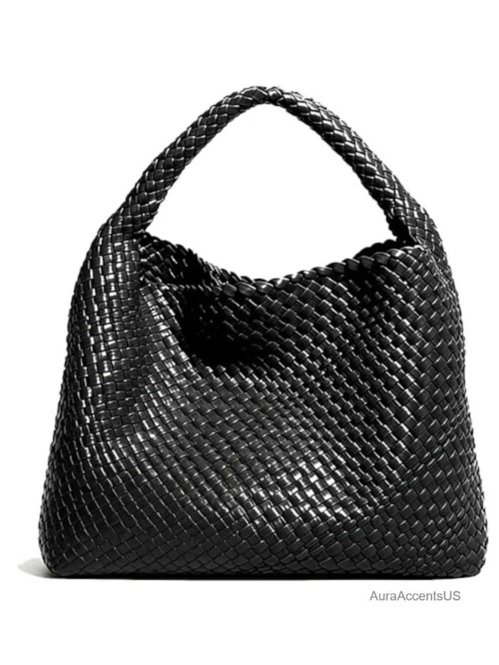 Handwoven Vegan Leather Tote Bag with Clutch Purse Set